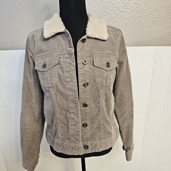 Womens Life Style Sonoma Tan Cordoroy Jacket Faux Fur Collar Sz Med Y2Ky Q0324 - Picture 1 of 9